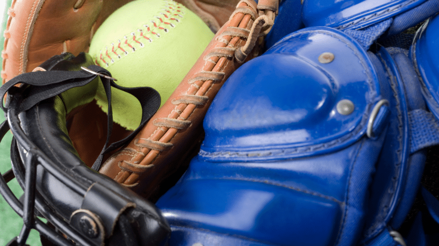 Close-up view of catcher's gear
