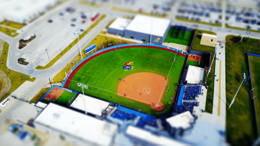 College softball field from a bird's eye view