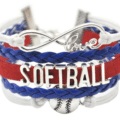 A blue and red softball bracelet.
